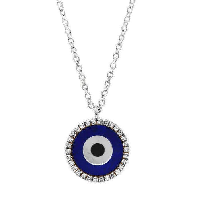14K Gold Diamond Halo Lapis Gemstone Evil Eye Necklace Izakov Diamonds Fine Jewelry Necklaces