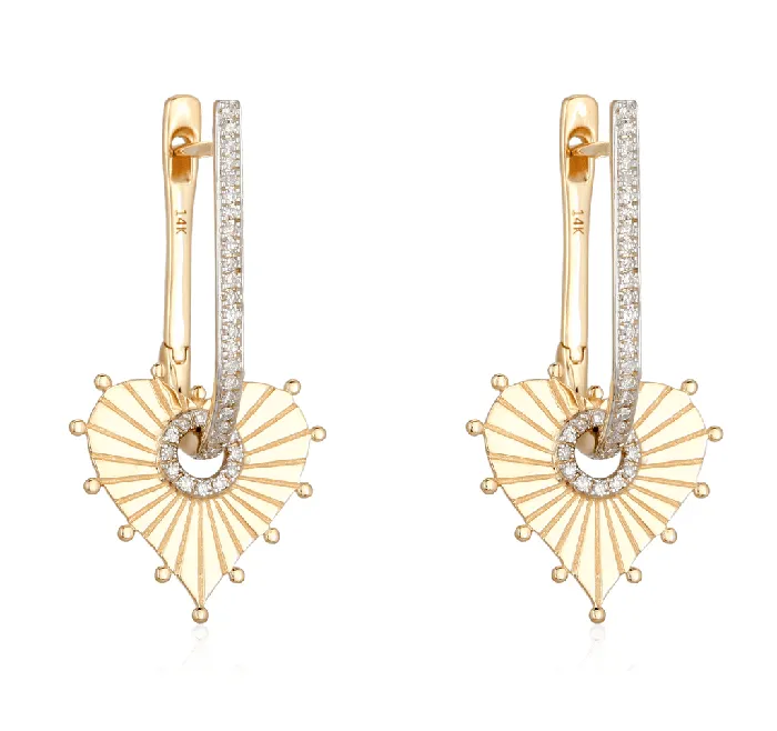 14K Gold Diamond Pave Heart Charm U Hoop Earrings Izakov Diamonds Fine Jewelry Earrings 14K Gold Diamond Pave Heart Charm U Hoop Earrings Izakov Diamonds Fine Jewelry Earrings