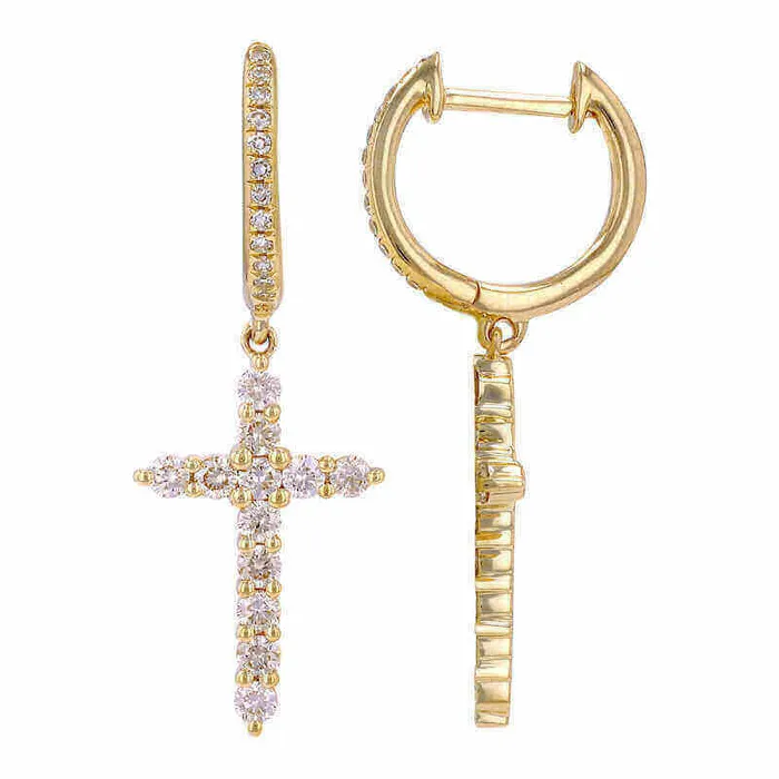 14K Gold Micro Pave Diamond Cross Dangling Huggie Earrings Izakov Diamonds Fine Jewelry Earrings 14K Gold Micro Pave Diamond Cross Dangling Huggie Earrings Izakov Diamonds Fine Jewelry Earrings