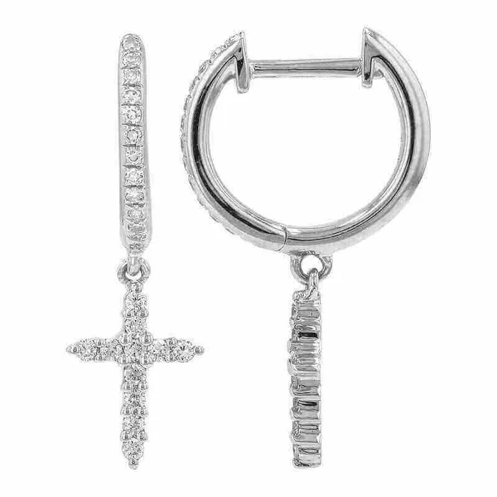 14K Gold Micro Pave Diamond Cross Dangling Huggie Earrings Izakov Diamonds Fine Jewelry Earrings