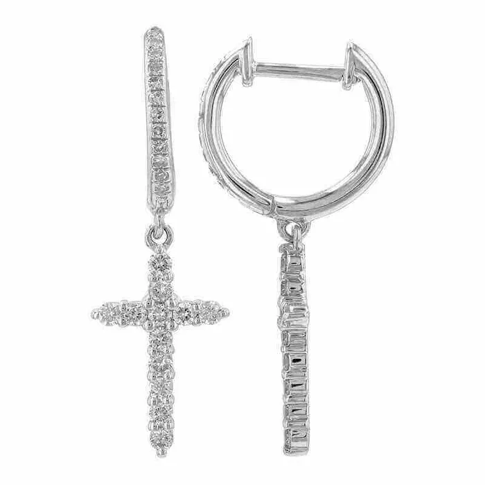 14K Gold Micro Pave Diamond Cross Dangling Huggie Earrings Izakov Diamonds Fine Jewelry Earrings