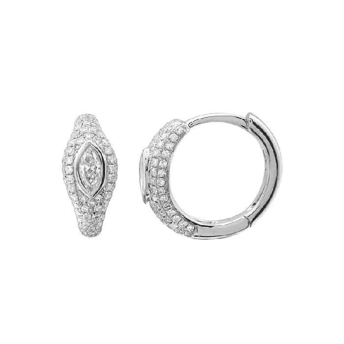 14K Gold Micro Pave Marquise Diamond Dome Huggies Izakov Diamonds Fine Jewelry PreStyled Sets