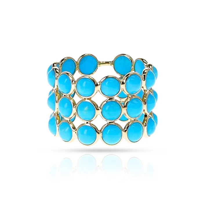 14K Yellow Gold 700ctw Band Style Turquoises Ring DDECO Rings