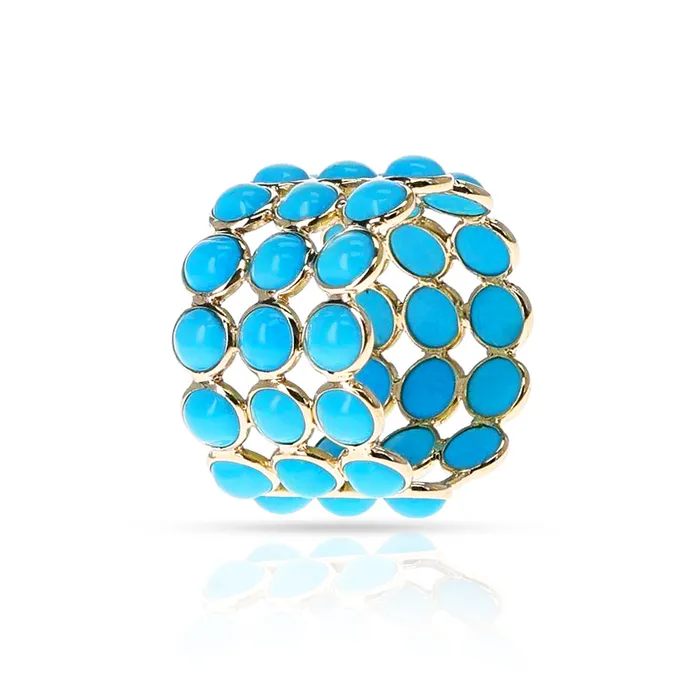 14K Yellow Gold 700ctw Band Style Turquoises Ring DDECO Rings 14K Yellow Gold 700ctw Band Style Turquoises Ring DDECO Rings