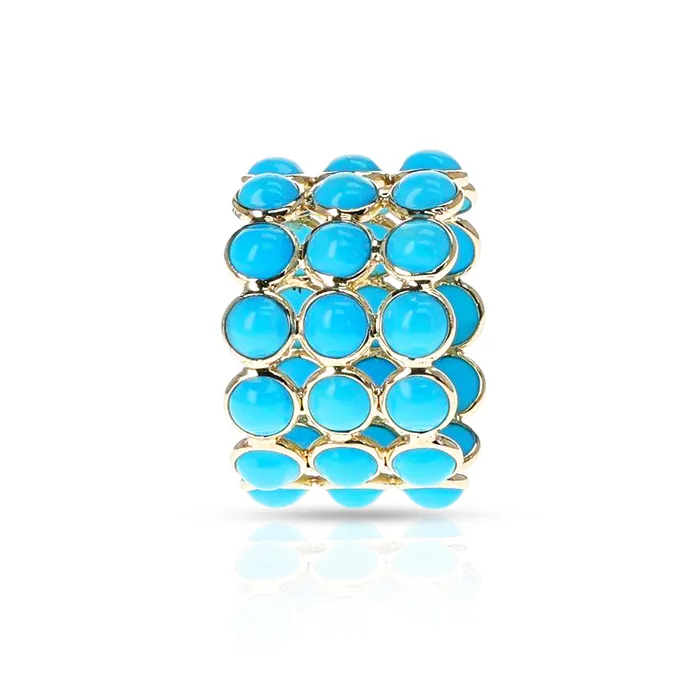 14K Yellow Gold 700ctw Band Style Turquoises Ring DDECO Rings 14K Yellow Gold 700ctw Band Style Turquoises Ring DDECO Rings