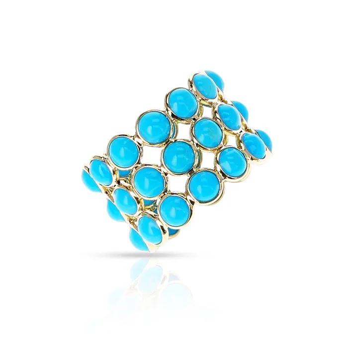 14K Yellow Gold 700ctw Band Style Turquoises Ring DDECO Rings 14K Yellow Gold 700ctw Band Style Turquoises Ring DDECO Rings