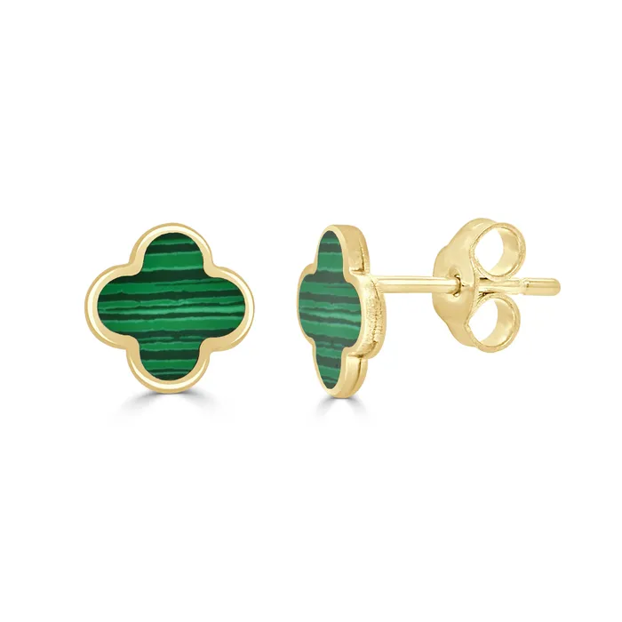 14K Yellow Gold Clover Style Malachite Earrings SABRINA DESIGNS CO Earrings