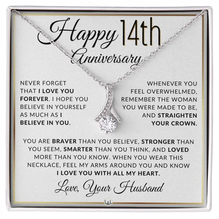 14th Anniversary Gift For Wife Anniversary Gift Idea For Your Wife Drop Pendant Necklace Heartfelt Anniversary Message ShineOn Fulfillment Necklaces