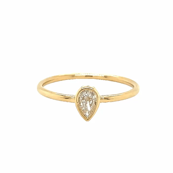 18K Gold Petite Pear Shaped Diamond Bezel Ring Izakov Diamonds Fine Jewelry Rings 18K Gold Petite Pear Shaped Diamond Bezel Ring Izakov Diamonds Fine Jewelry Rings