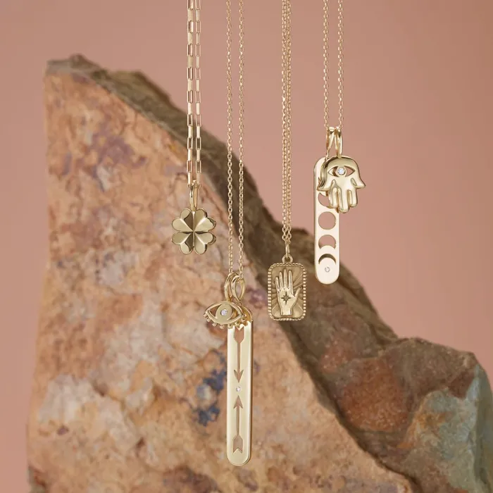 302 Fine Jewelry Necklaces Hamsa Natural Diamond Charm Pendant Solid 14K Yellow White Rose Gold Platinum or Silver