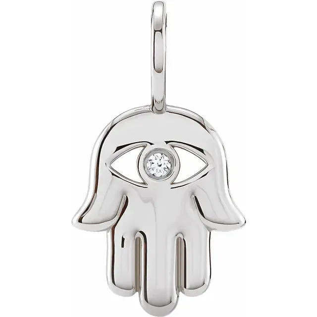 302 Fine Jewelry Necklaces Hamsa Natural Diamond Charm Pendant Solid 14K Yellow White Rose Gold Platinum or Silver