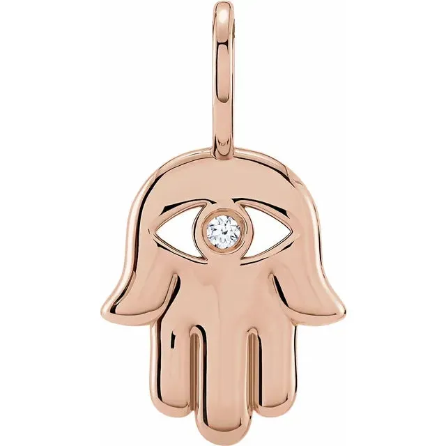 302 Fine Jewelry Necklaces Hamsa Natural Diamond Charm Pendant Solid 14K Yellow White Rose Gold Platinum or Silver