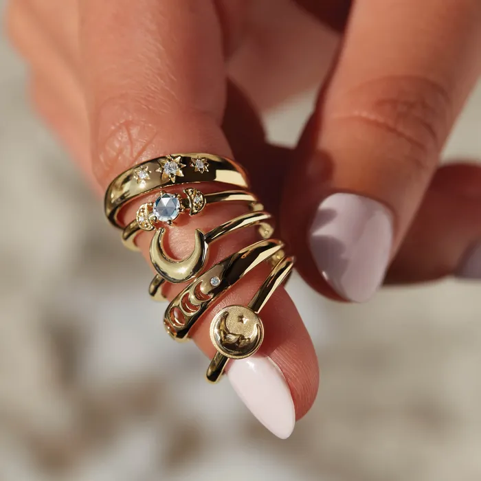 302 Fine Jewelry Rings Puffed Wear Everyday Crescent Moon Ring Solid 14K Yellow White Rose Gold or Sterling