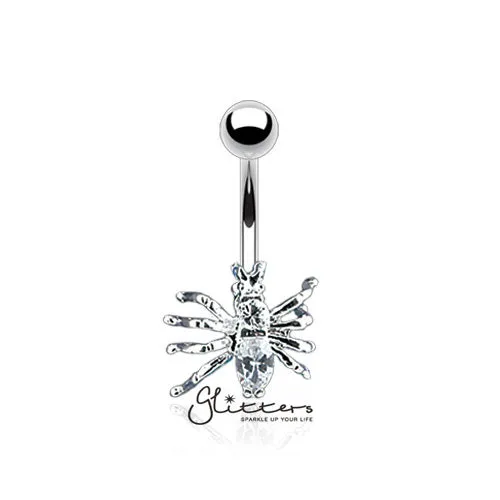 316L Surgical Steel Cubic Zirconia Spider Belly Button RingClear Glitters Rings 316L Surgical Steel Cubic Zirconia Spider Belly Button RingClear Glitters Rings