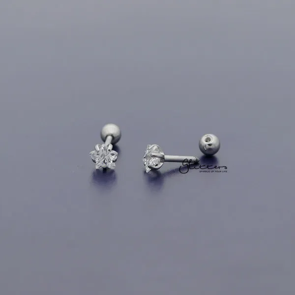 316L Surgical Steel Prong Set Star CZ CartilageTragus Barbell Studs SilverClear Glitters Earrings 316L Surgical Steel Prong Set Star CZ CartilageTragus Barbell Studs SilverClear Glitters Earrings