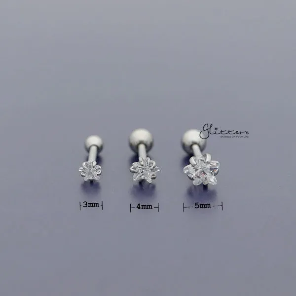 316L Surgical Steel Prong Set Star CZ CartilageTragus Barbell Studs SilverClear Glitters Earrings