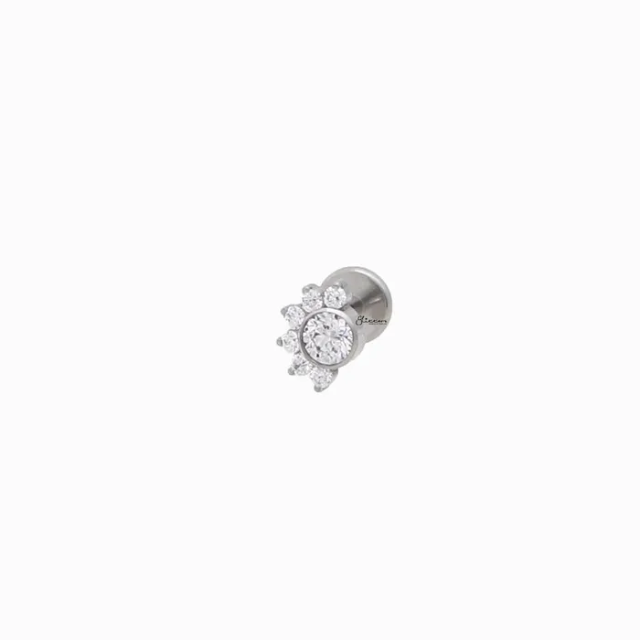 7 CZ Cluster Top Titanium Flat Back Stud Earrings Glitters Earrings