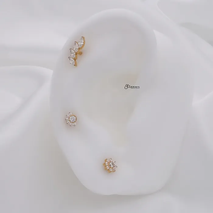 7 CZ Cluster Top Titanium Flat Back Stud Earrings Glitters Earrings