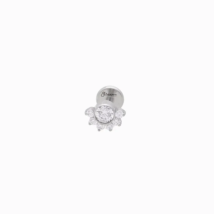 7 CZ Cluster Top Titanium Flat Back Stud Earrings Glitters Earrings