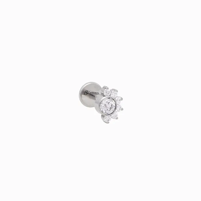 7 CZ Cluster Top Titanium Flat Back Stud Earrings Glitters Earrings