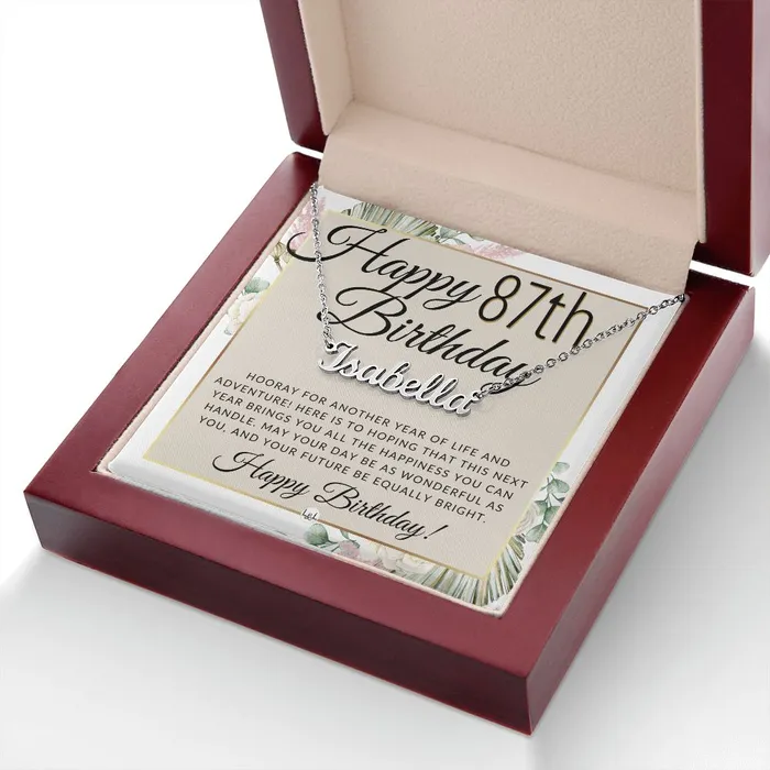 87th Birthday Gift For Her Name Necklace Gift For A 87 Year Olds Birthday The Perfect Personalized Present ShineOn Fulfillment Necklaces