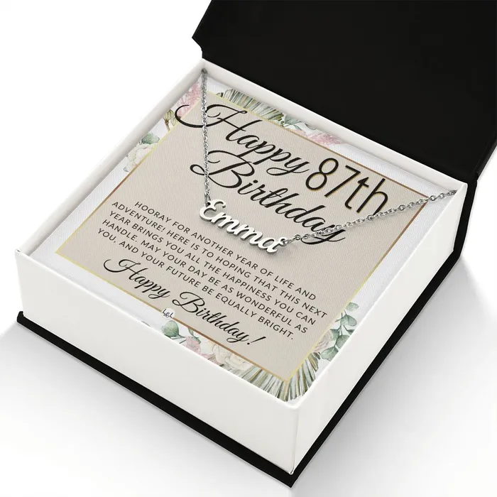 87th Birthday Gift For Her Name Necklace Gift For A 87 Year Olds Birthday The Perfect Personalized Present ShineOn Fulfillment Necklaces