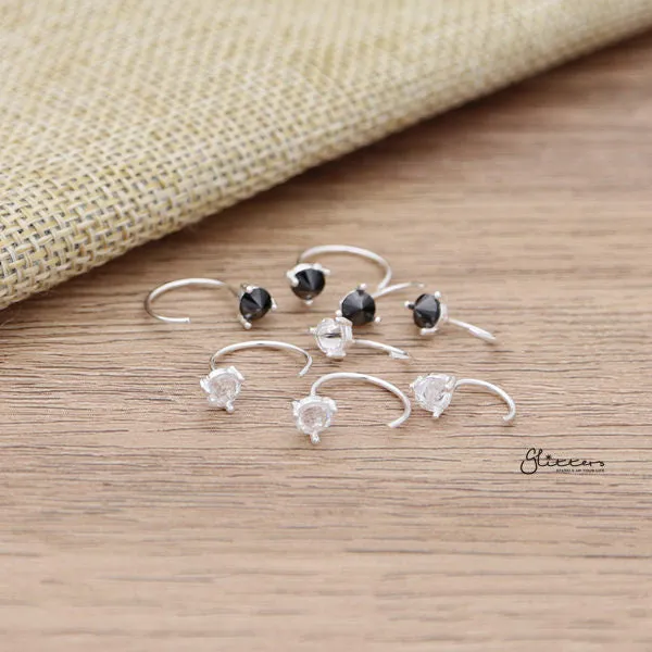 925 Sterling Silver CZ Open Huggie Hoop Earrings Glitters Earrings