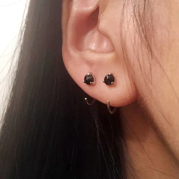 925 Sterling Silver CZ Open Huggie Hoop Earrings Glitters Earrings