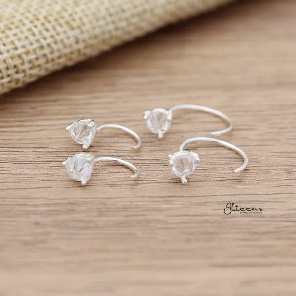 925 Sterling Silver CZ Open Huggie Hoop Earrings Glitters Earrings