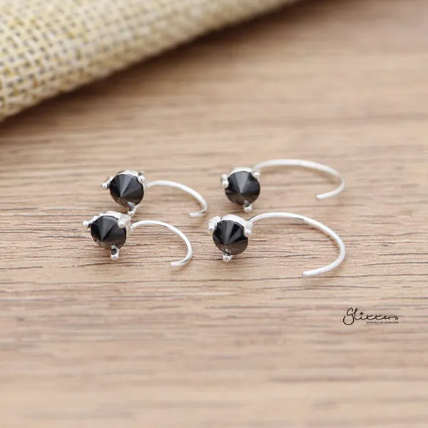 925 Sterling Silver CZ Open Huggie Hoop Earrings Glitters Earrings