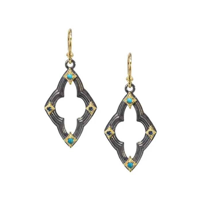 ARMENTA Earrings Turquoise and London Blue Topaz Scroll Drop Earrings