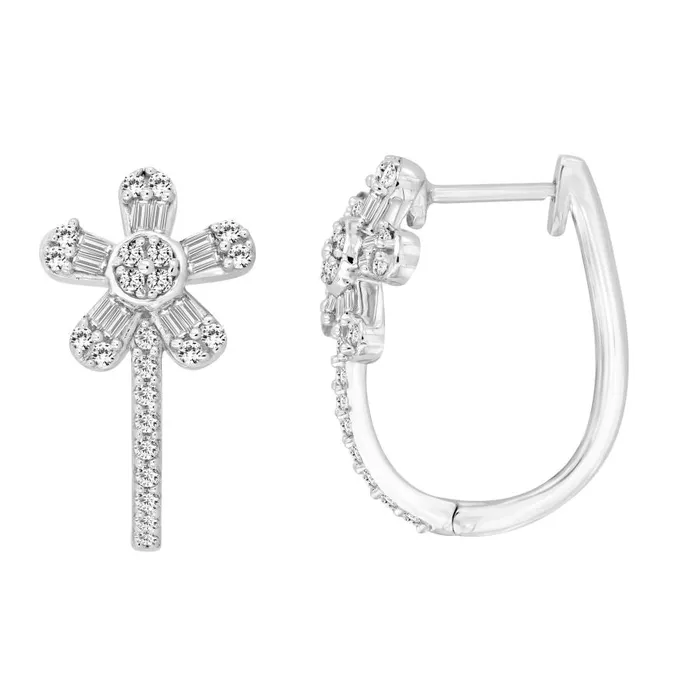 AV Earrings HOOPS EARRINGS 050CT ROUNDBAGUETTE DIAMOND 14K WHITE GOLD