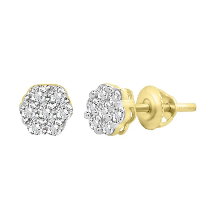 AV Earrings LADIES FLOWER EARRINGS 033CT ROUND DIAMOND 14K YELLOW GOLD