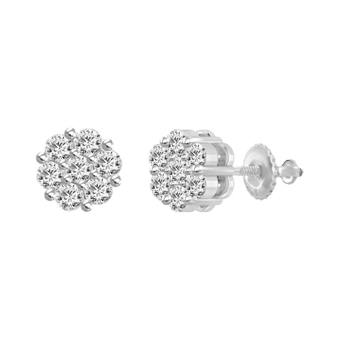 AV Earrings LADIES FLOWER EARRINGS 075CT ROUND DIAMOND 14K WHITE GOLD