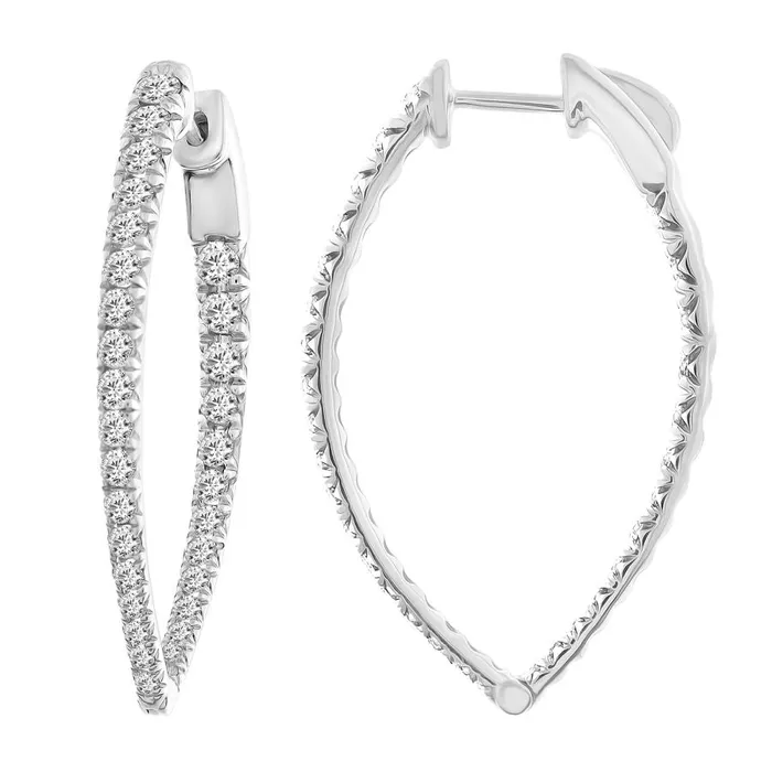 AV Earrings LADIES HOOP EARRINGS 200CT ROUND DIAMOND 14K WHITE GOLD