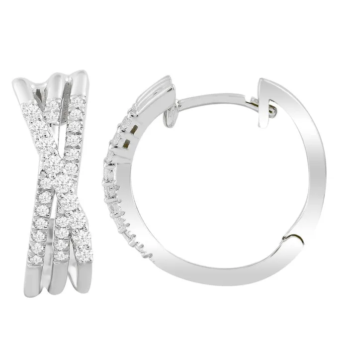 AV Earrings LADIES HOOPS EARRINGS 025CT ROUND DIAMOND 14K WHITE GOLD