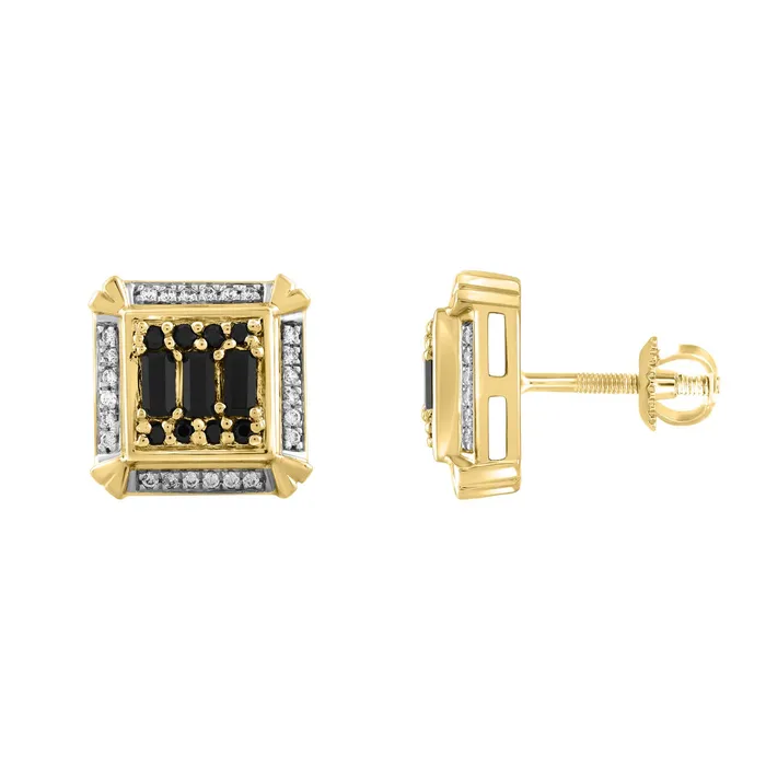 AV Earrings MENS EARRINGS 050CT ROUNDBLACK BAGUETTEBLACK DIAMOND 10K YELLOW GOLD