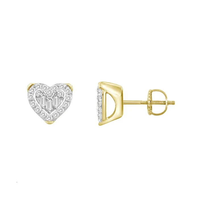 AV LADIES EARRINGS 015CT ROUNDBAGUETTE DIAMOND 10K YELLOW GOLD Earrings