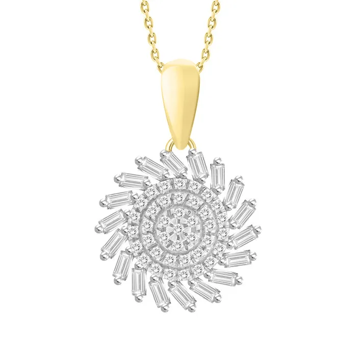 AV Necklaces LADIES PENDANT WITH CHAIN 025CT ROUNDBAGUETTE DIAMOND 10K YELLOW GOLD AV Necklaces LADIES PENDANT WITH CHAIN 025CT ROUNDBAGUETTE DIAMOND 10K YELLOW GOLD