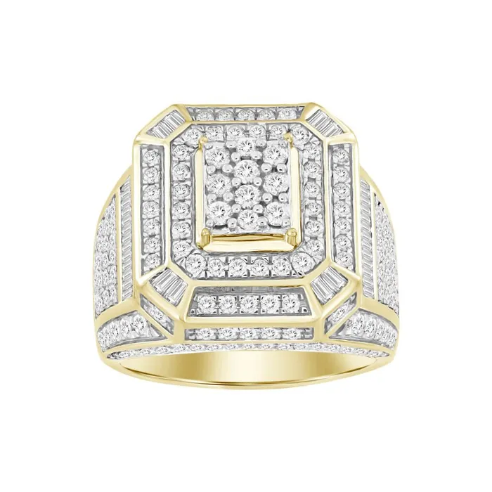 AV Rings MENS RING 260CT ROUNDBAGUETTE DIAMOND 10K YELLOW GOLD