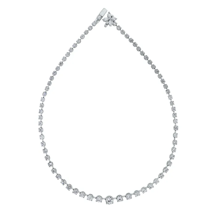 Beauvince Necklaces Graduated Space Riviera Tennis Necklace 1153 ct Diamonds in Platinum