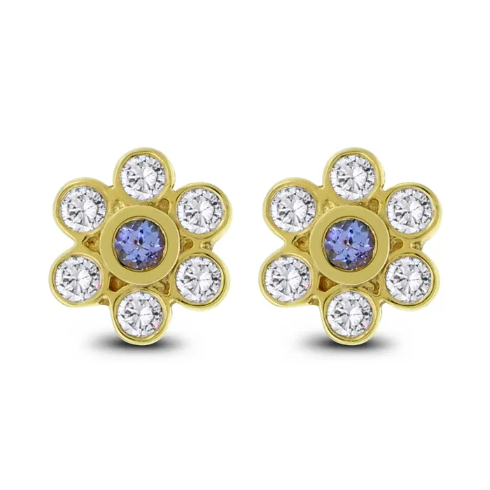 Beauvince Tanzanite Ear Flowers 120 ct Diamonds Tanzanites in Yellow Gold Earrings