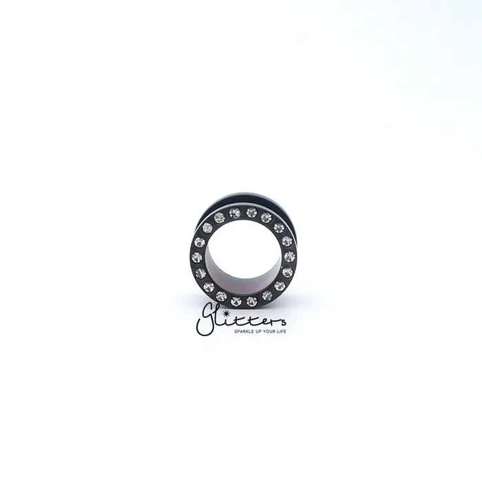 Black Titanium IP Surgical Steel Crystal Ear Screw On Flesh Tunnels Glitters Earrings Black Titanium IP Surgical Steel Crystal Ear Screw On Flesh Tunnels Glitters Earrings