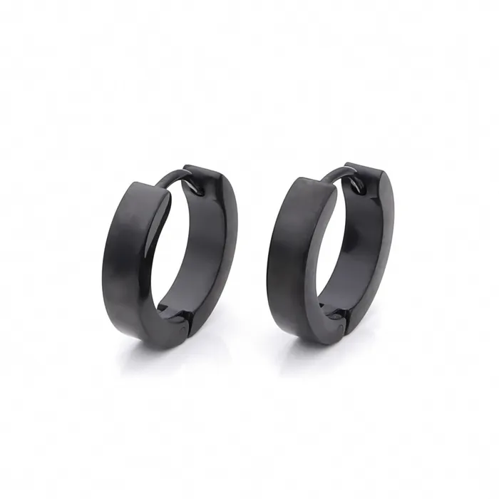 Black Titanium IP Stainless Steel Huggie Hoop Earrings Large Glitters Earrings Black Titanium IP Stainless Steel Huggie Hoop Earrings Large Glitters Earrings