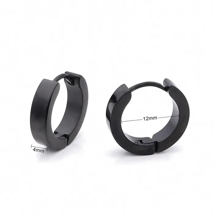 Black Titanium IP Stainless Steel Huggie Hoop Earrings Large Glitters Earrings