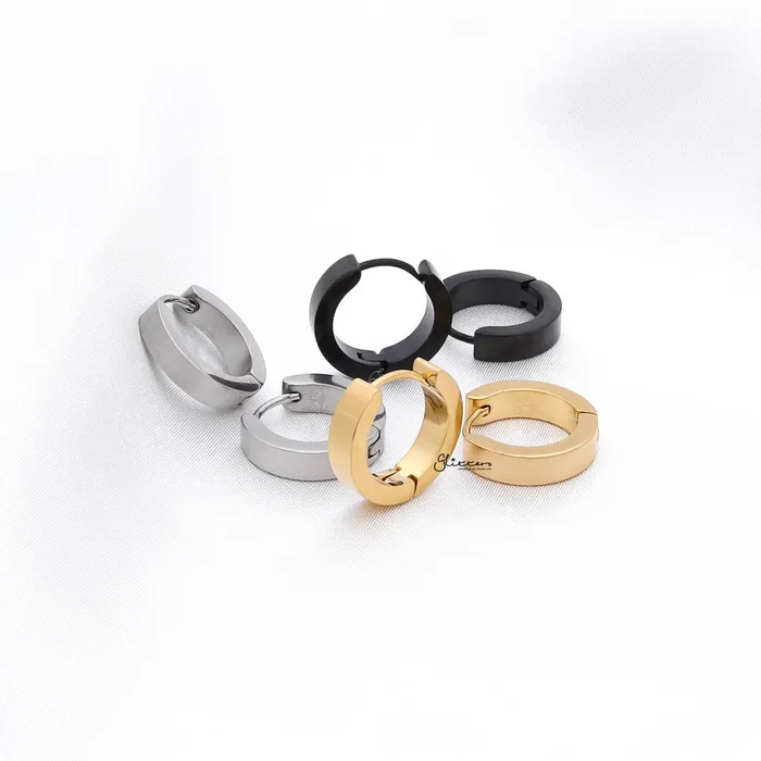 Black Titanium IP Stainless Steel Huggie Hoop Earrings Large Glitters Earrings