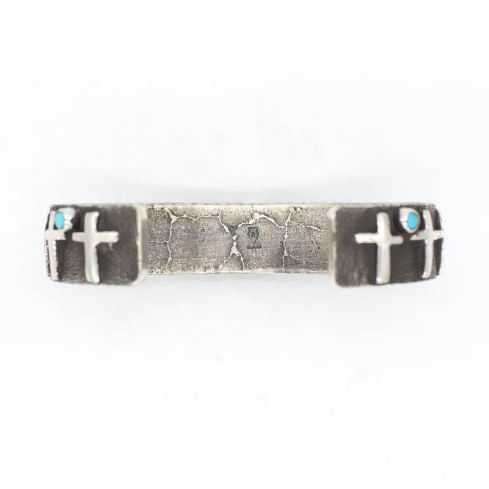 Bracelets Crown Jewels Coin Ernest Rangal Navajo Handmade Tufa Cast Sterling Silver Turquoise Cuff Bracelet