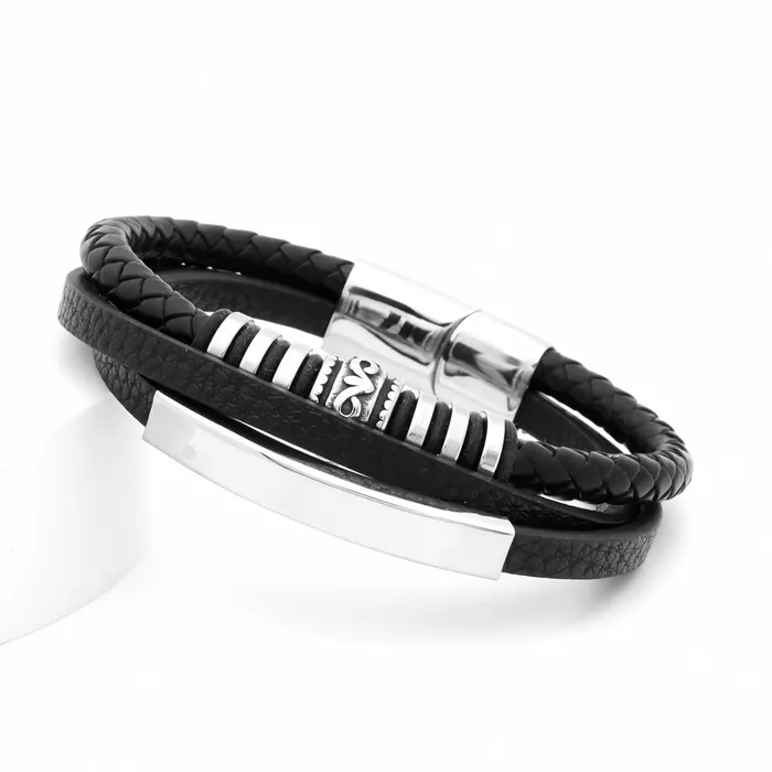 Bracelets Multilayer Leather Bracelet with ID Plate Glitters