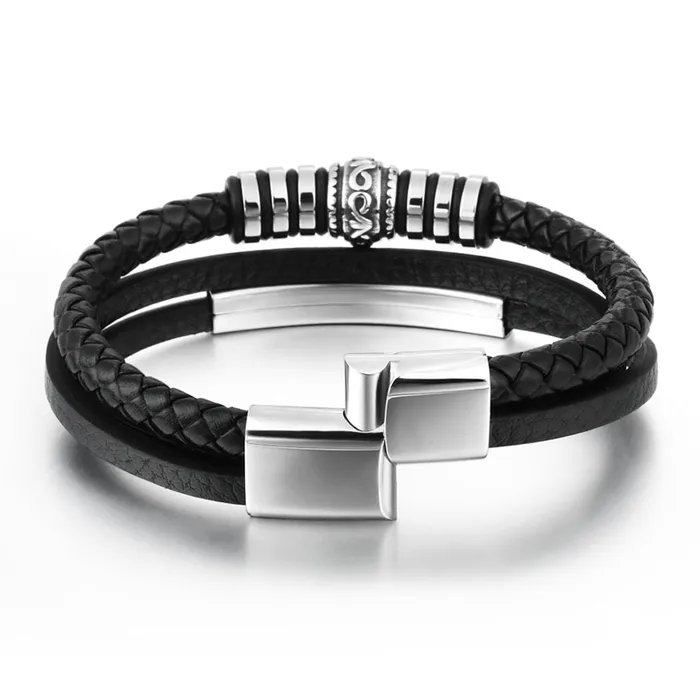 Bracelets Multilayer Leather Bracelet with ID Plate Glitters