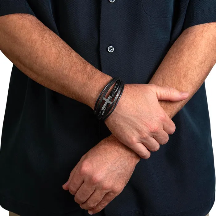 Bracelets ShineOn Fulfillment Son Gift From Mom and Dad You Can Achieve Anything Mens Braided Leather Bracelet with Cross Christmas Gift or A Birthday Present For Him